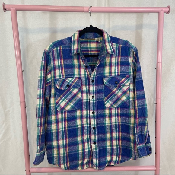 Vintage Five Brother Plaid Button Down Flannel size Large - Picture 1 of 5